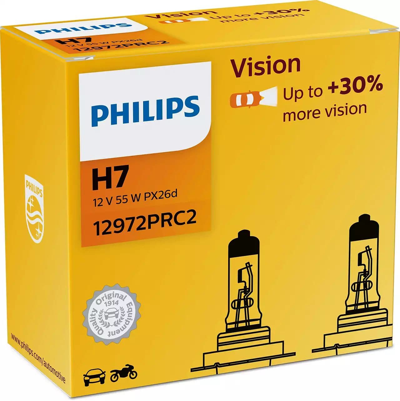 H7 12V 55W PX26d Vision +30% 2 St. Philips