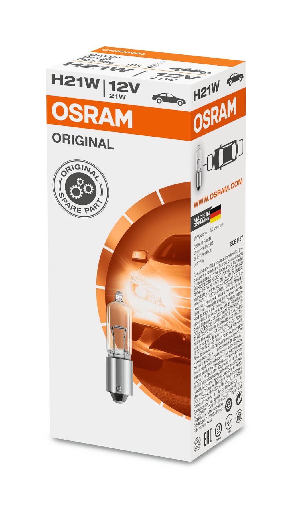 H21W 12V 21W BAY9s Original Spare Part 1 St. OSRAM