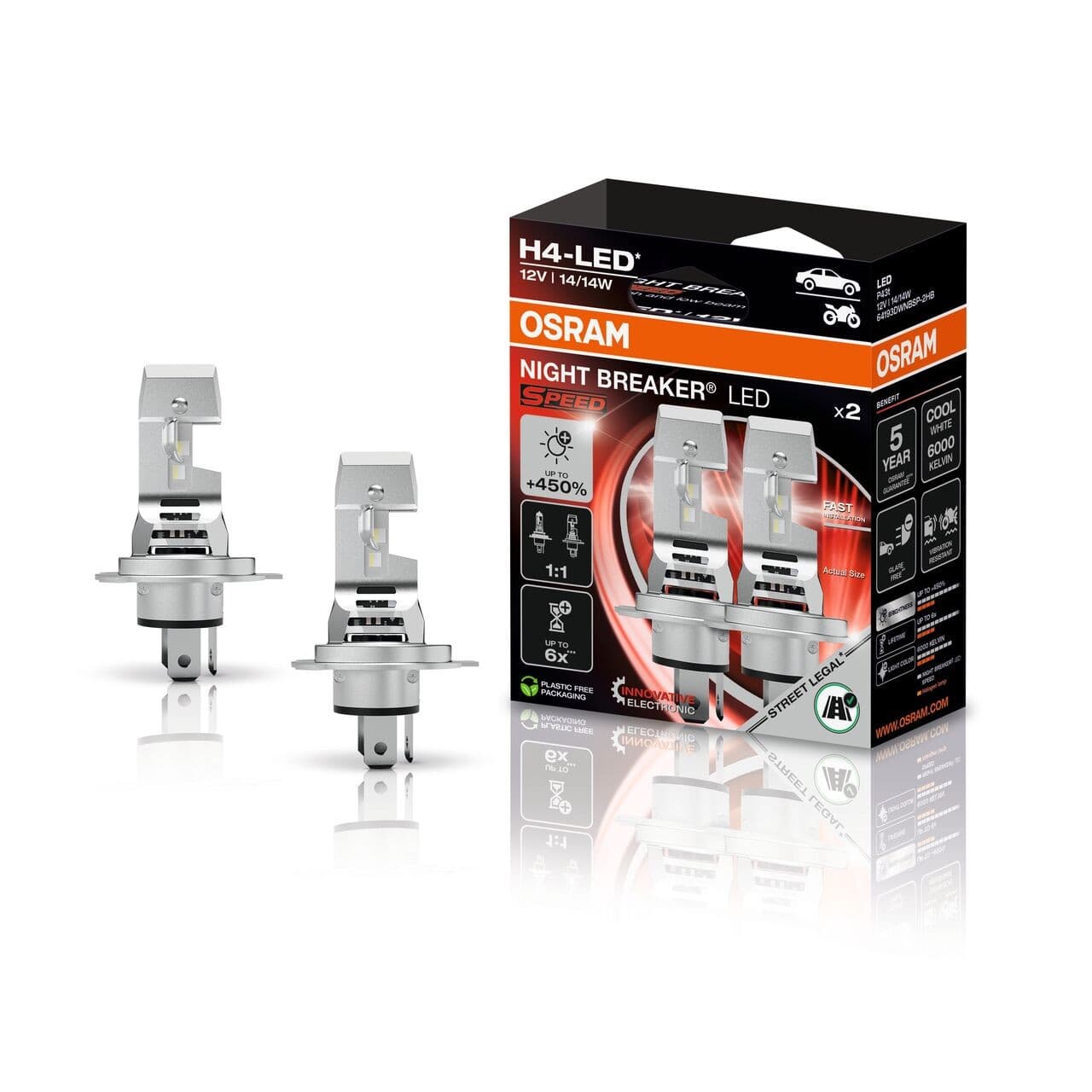 H4 NIGHT BREAKER LED SPEED 450 StVZO-Konforme LED-Nachrüstlampe 2 St. OSRAM