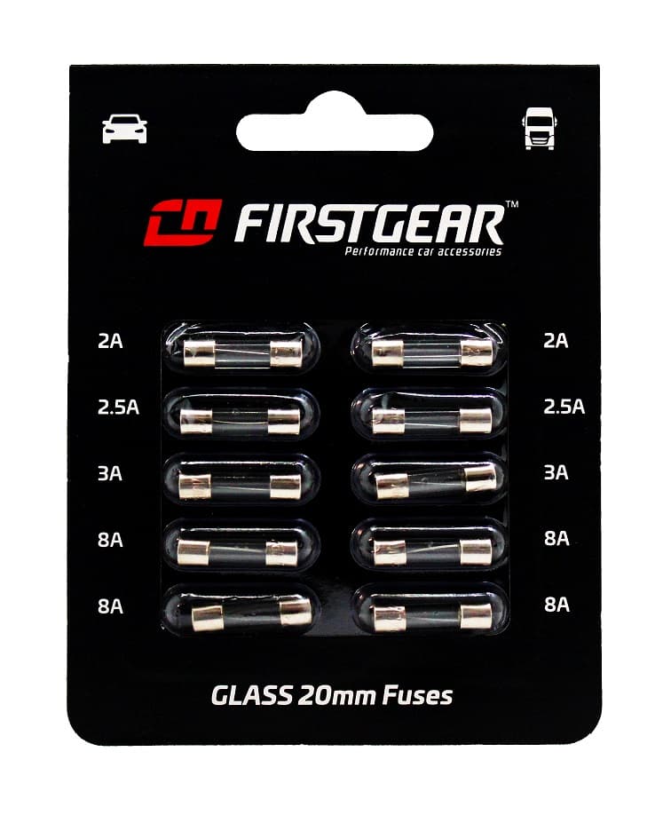 KFZ-Sicherungen Glas 20mm Ersatzsicherungen 10 St. Blister FirstGear