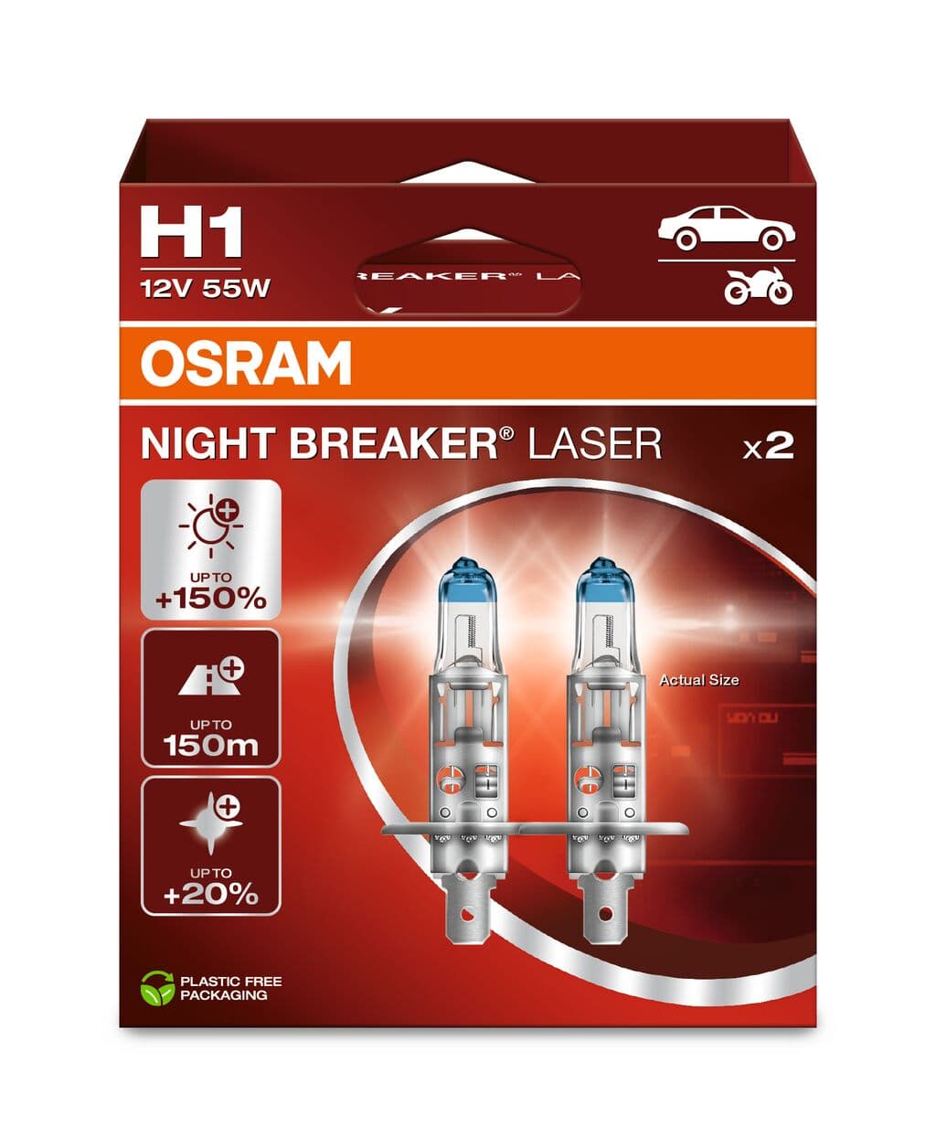 H1 12V 55W P14.5s NIGHT BREAKER® LASER +150% mehr Helligkeit 2 St. OSRAM