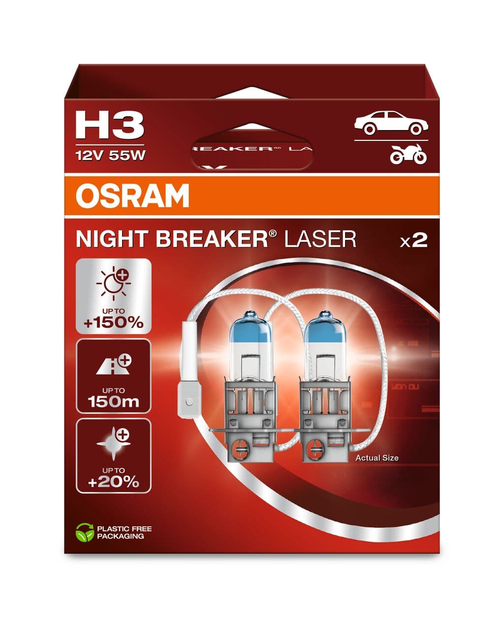 H3 12V 55W PK22s NIGHT BREAKER® LASER +150% mehr Helligkeit 2 St. OSRAM