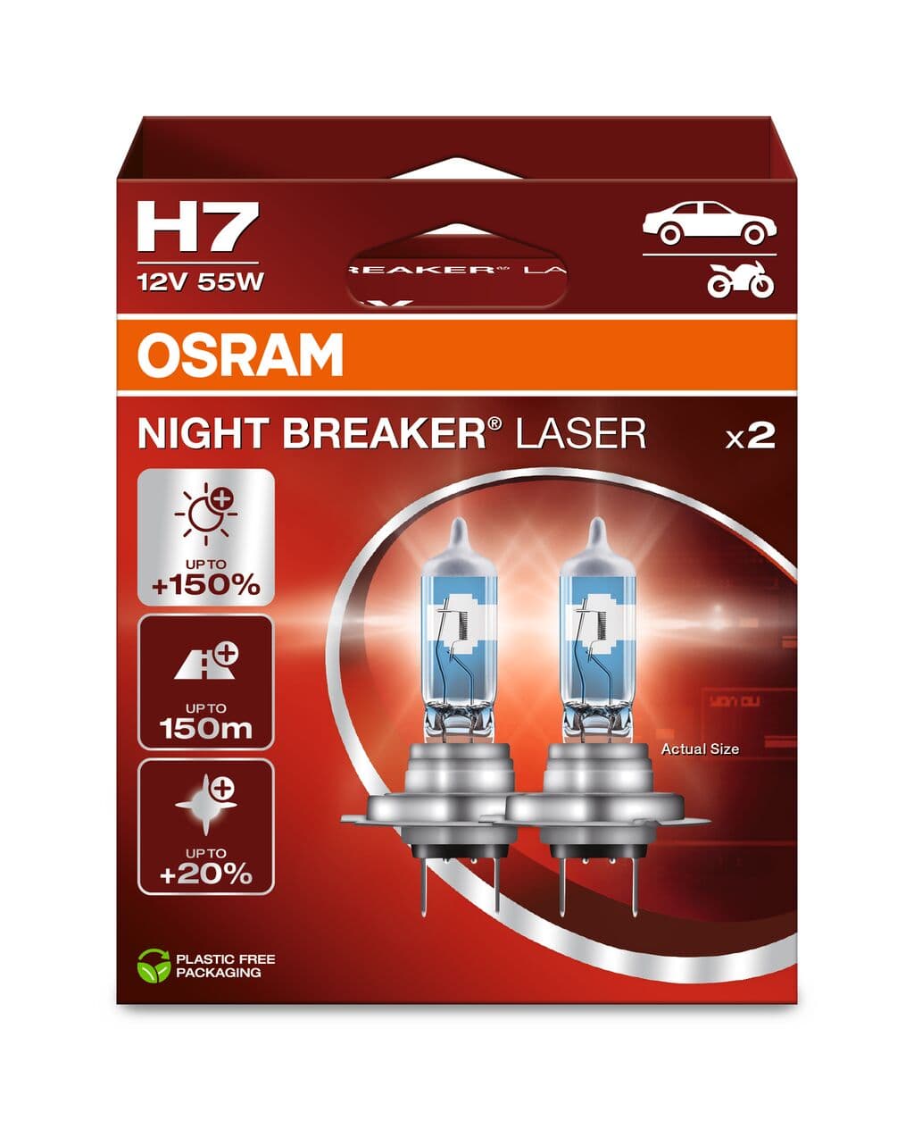 H7 12V 55W PX26d NIGHT BREAKER® LASER +150% mehr Helligkeit 2 St. OSRAM