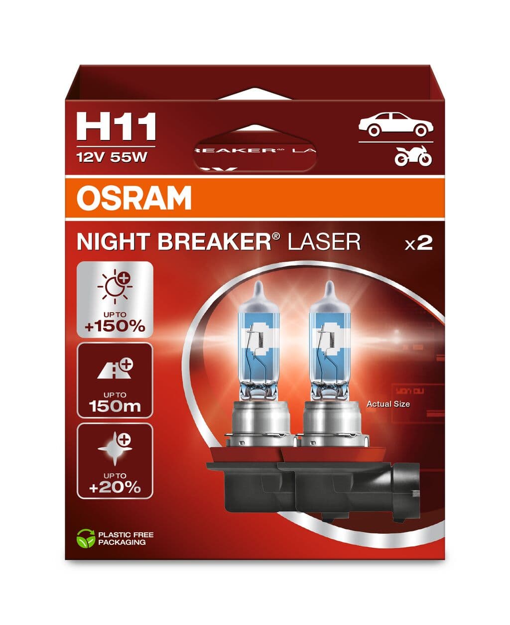 H11 12V 55W PGJ19-2 NIGHT BREAKER® LASER +150% mehr Helligkeit 2 St. OSRAM