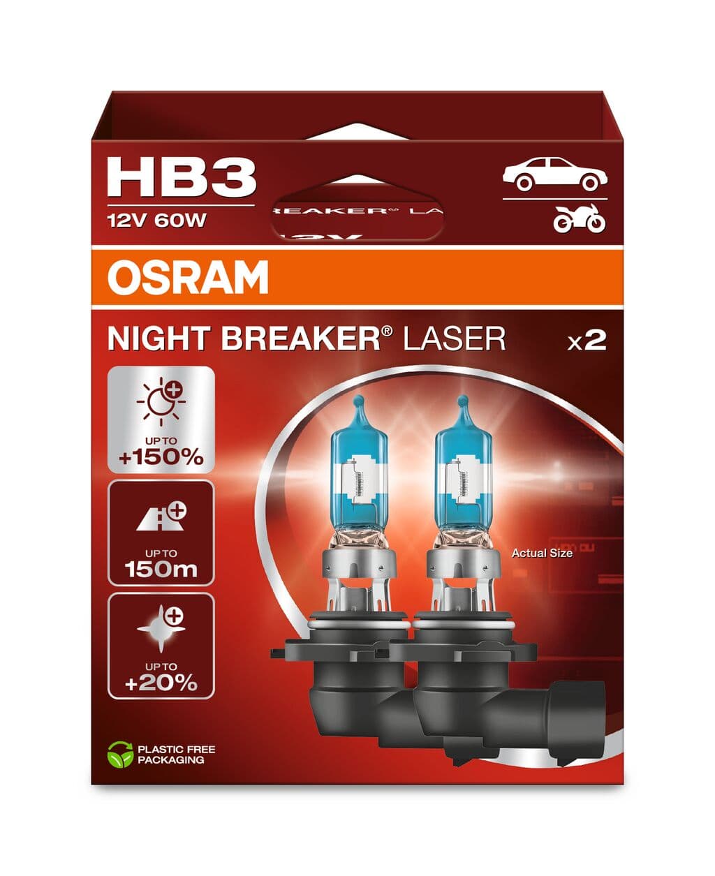 HB3 12V 60W P20d NIGHT BREAKER® LASER +150% mehr Helligkeit 2 St. OSRAM