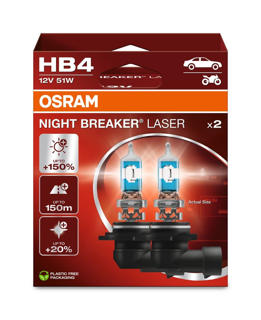 HB4 12V 51W P22d NIGHT BREAKER® LASER +150% mehr Helligkeit 2 St. OSRAM