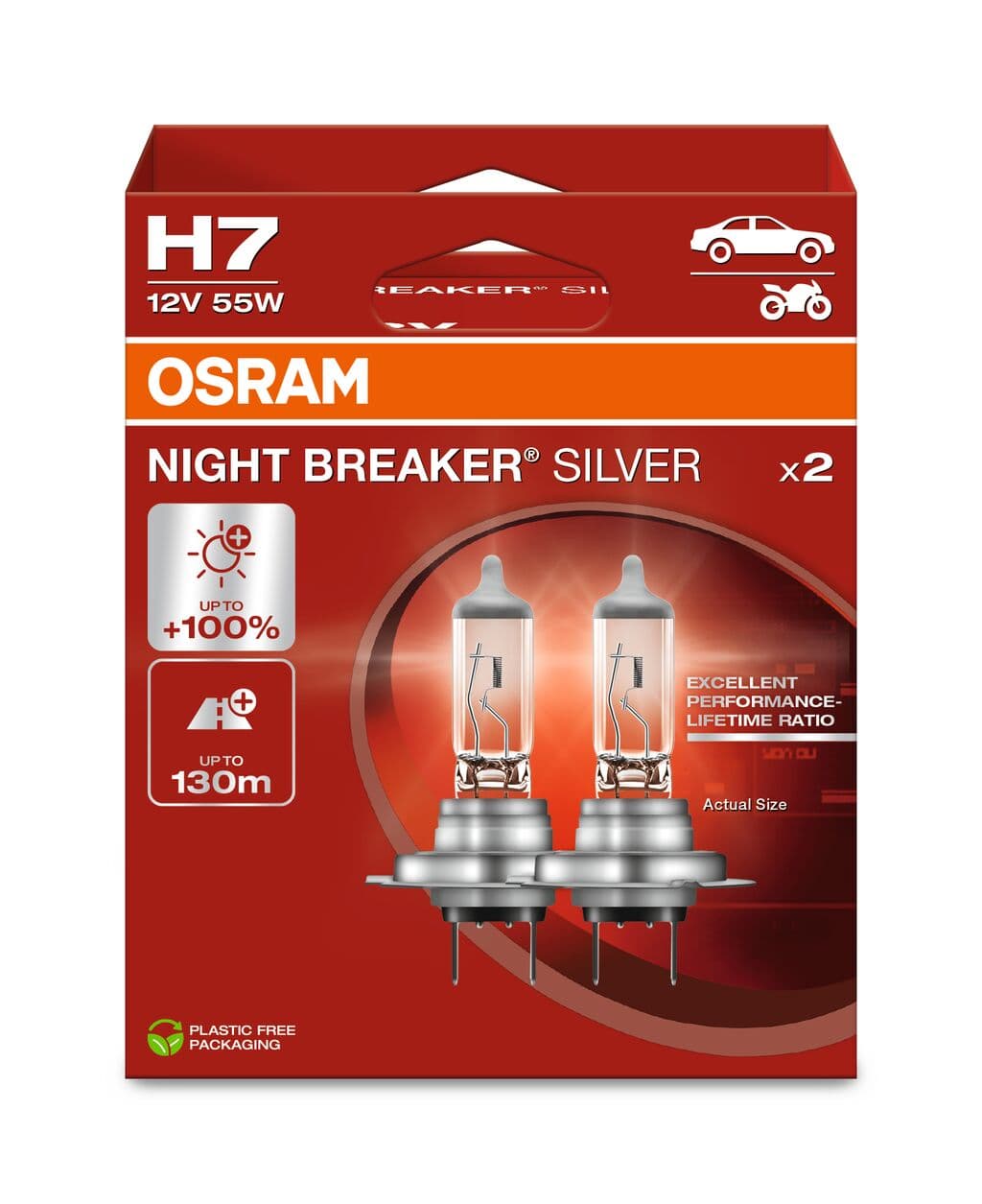 H7 12V 55W PX26d NIGHT BREAKER® SILVER +100% 2 St. OSRAM