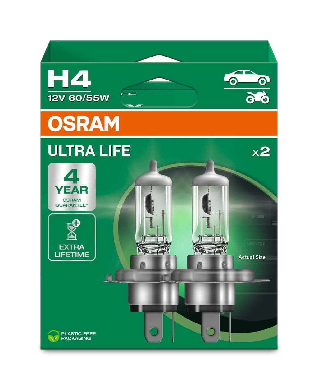 H4 12V 60/55W P43t ULTRA LIFE 4 Jahre Garantie 2 St. OSRAM
