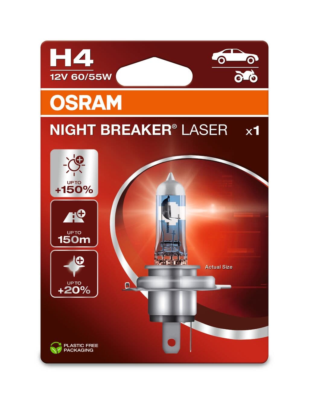 H4 12V 60/55W P43t NIGHT BREAKER® LASER +150% mehr Helligkeit 1 St. Blister OSRAM