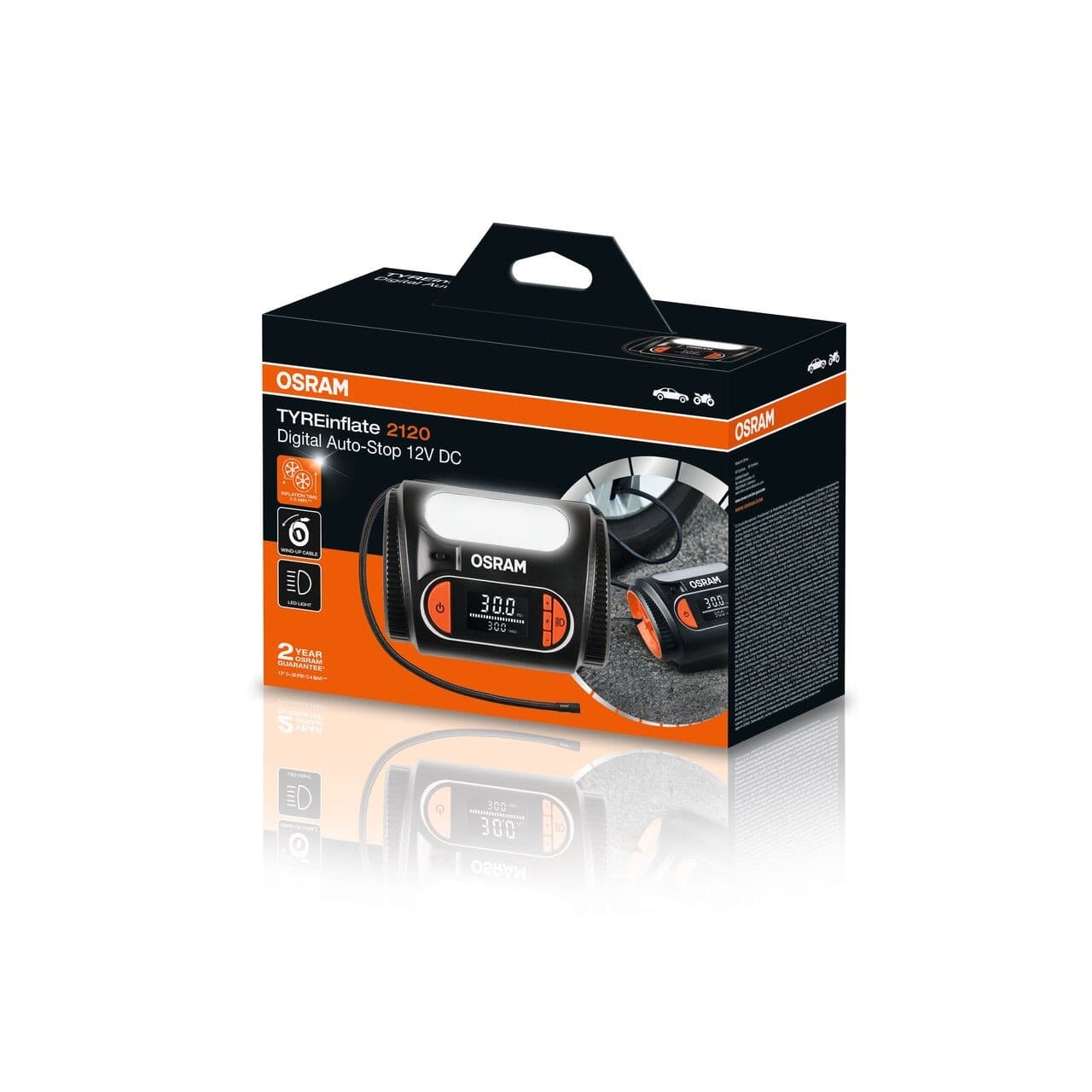 TYREinflate 2120 Schnelle Reifenpumpe mit Kabel 2 Jahre Garantie 1 St. OSRAM