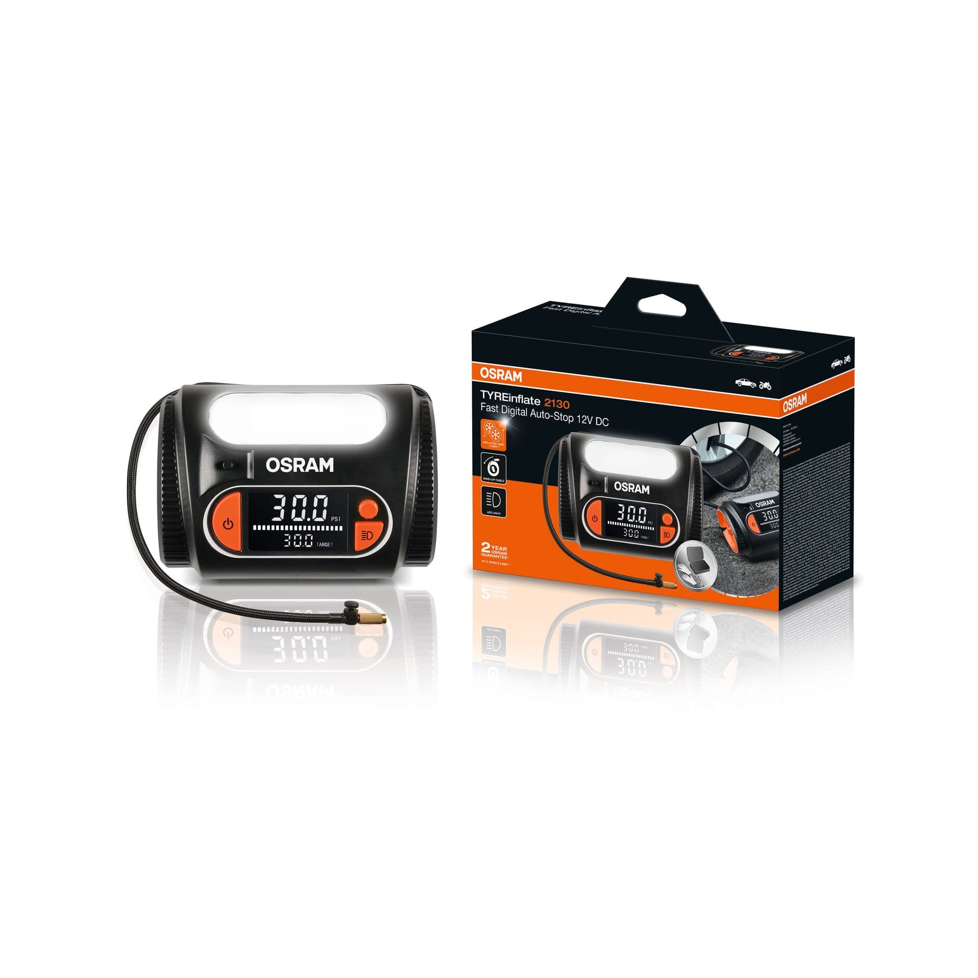TYREinflate 2130 Schnelle Reifenpumpe mit Kabel 2 Jahre Garantie 1 St. OSRAM