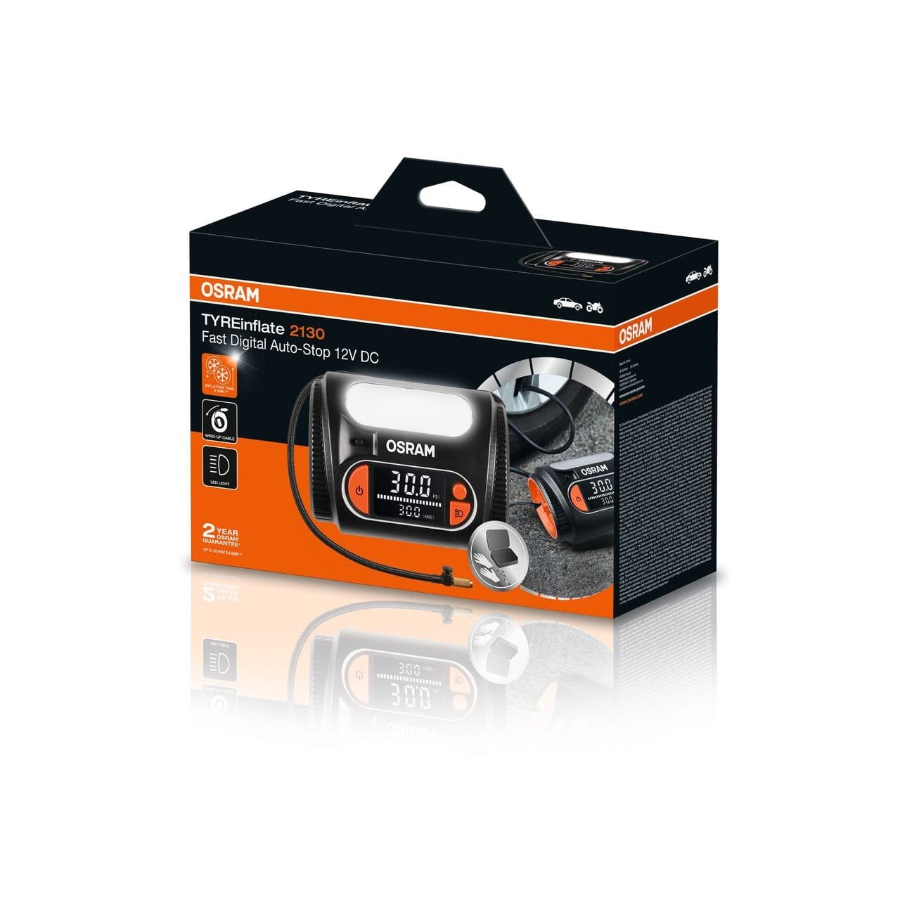 TYREinflate 2130 Schnelle Reifenpumpe mit Kabel 2 Jahre Garantie 1 St. OSRAM