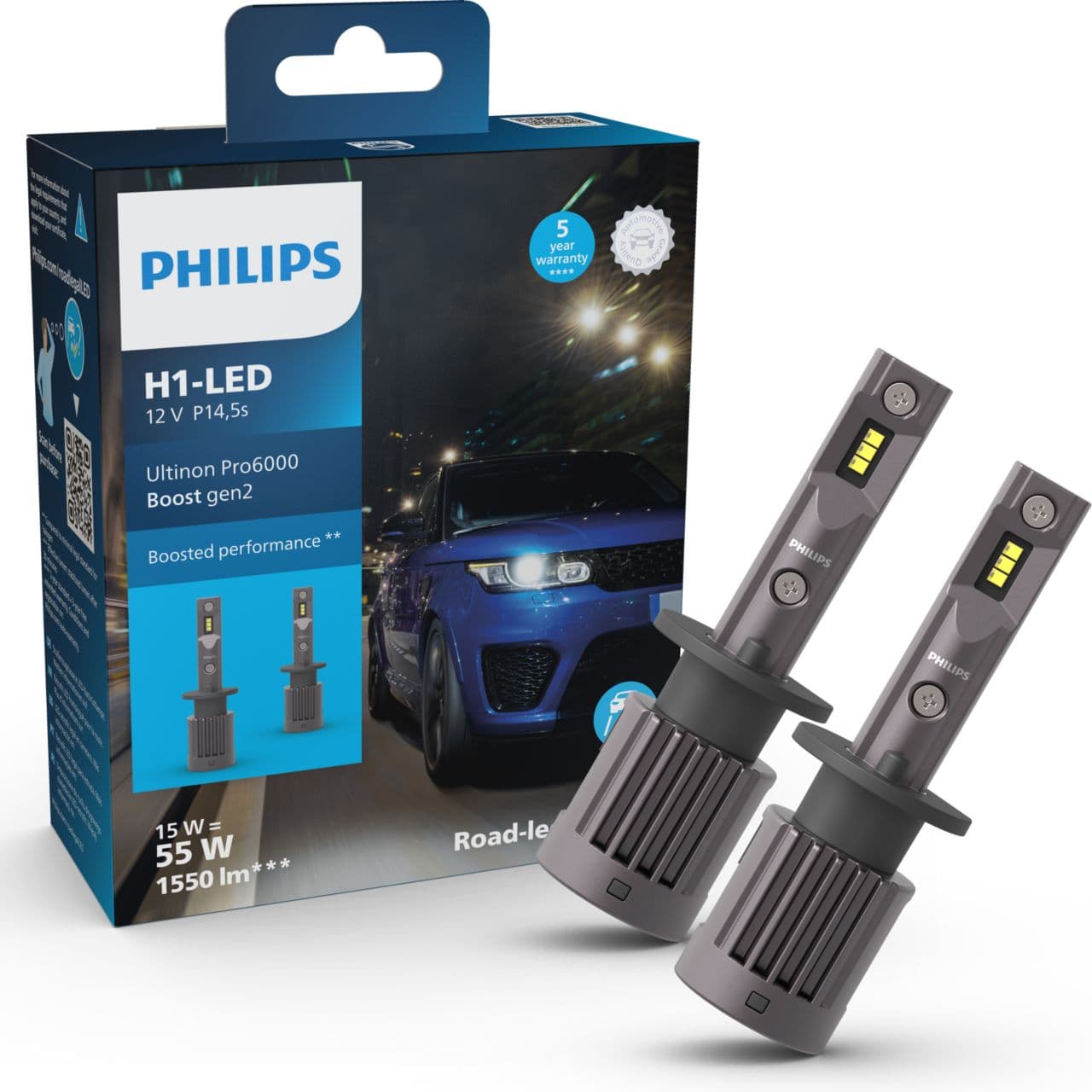 H1 LED H1 12V 13W Ultinon Pro6000 Boost Gen2 +450% mit Straßenzul. 2 St. Philips
