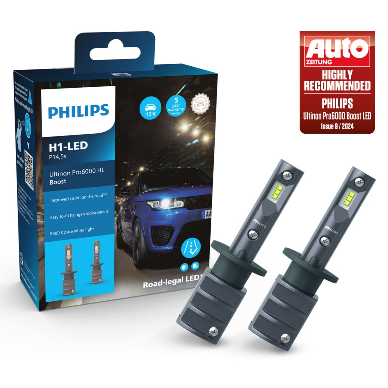 H1 LED H1 12V 13W Ultinon Pro6000 Boost 5800K +300% mit Straßenzulassung 2 St. Philips
