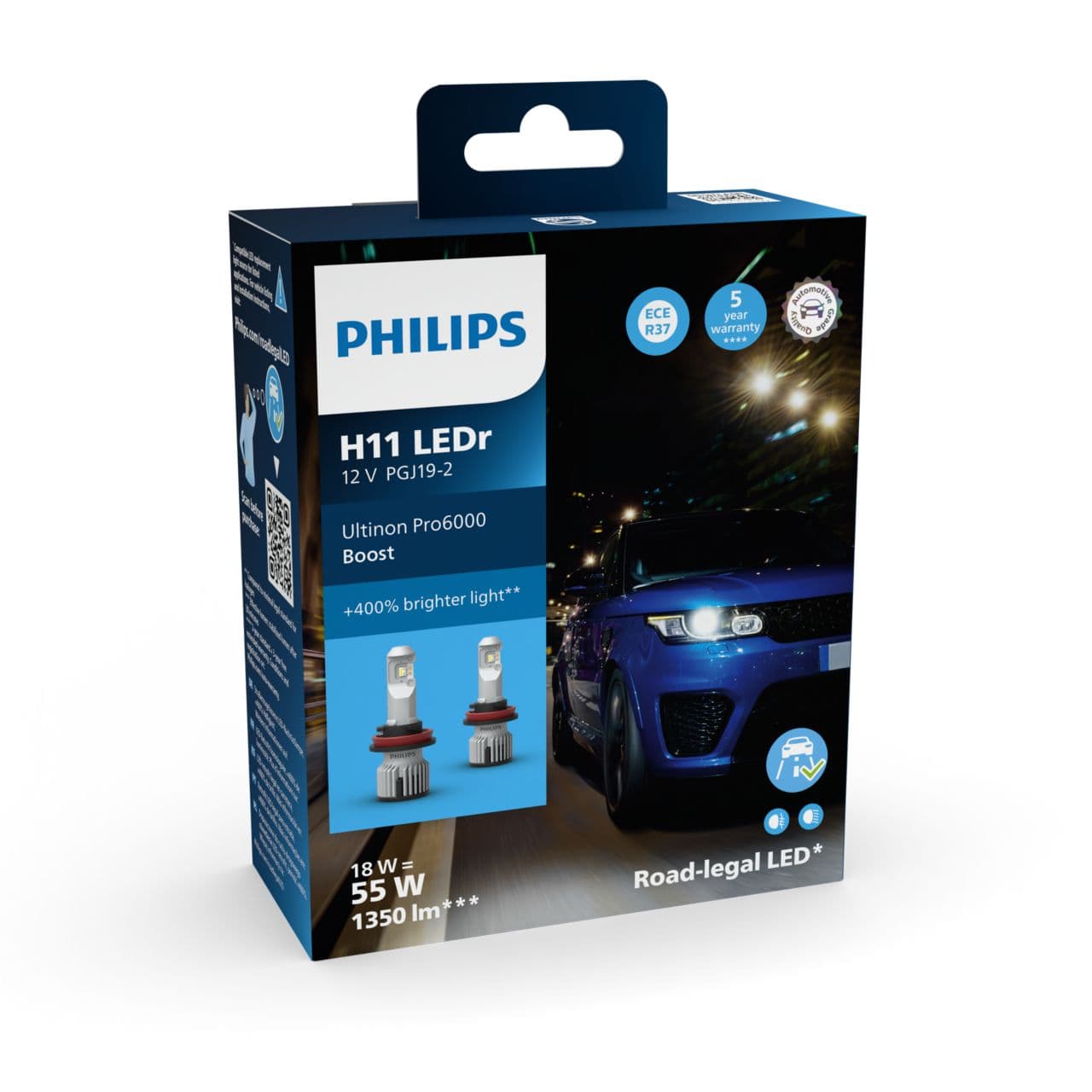 H11 12V 18W Ultinon Pro6000 Boost 5800K +400% mit Strassenzulassung 2 St. Philips