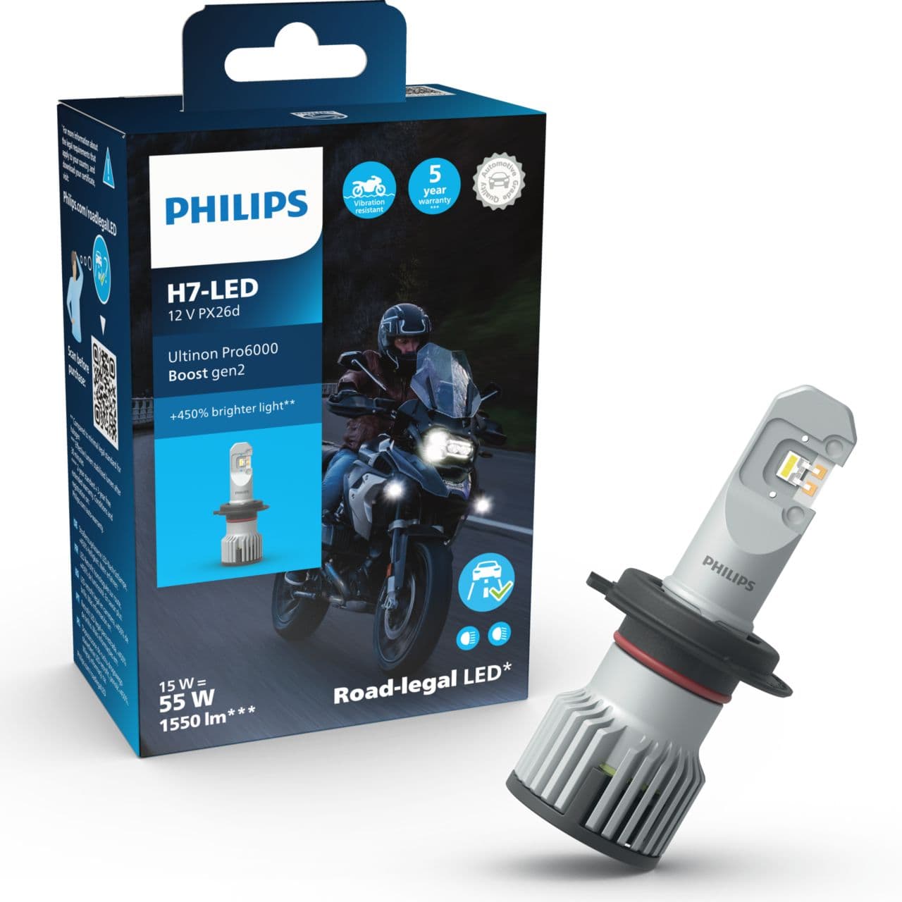 H7 LED H7 12/24 16W Ultinon Pro6000 Boost Gen2 +450% mit Straßenzul. 1 St. Philips