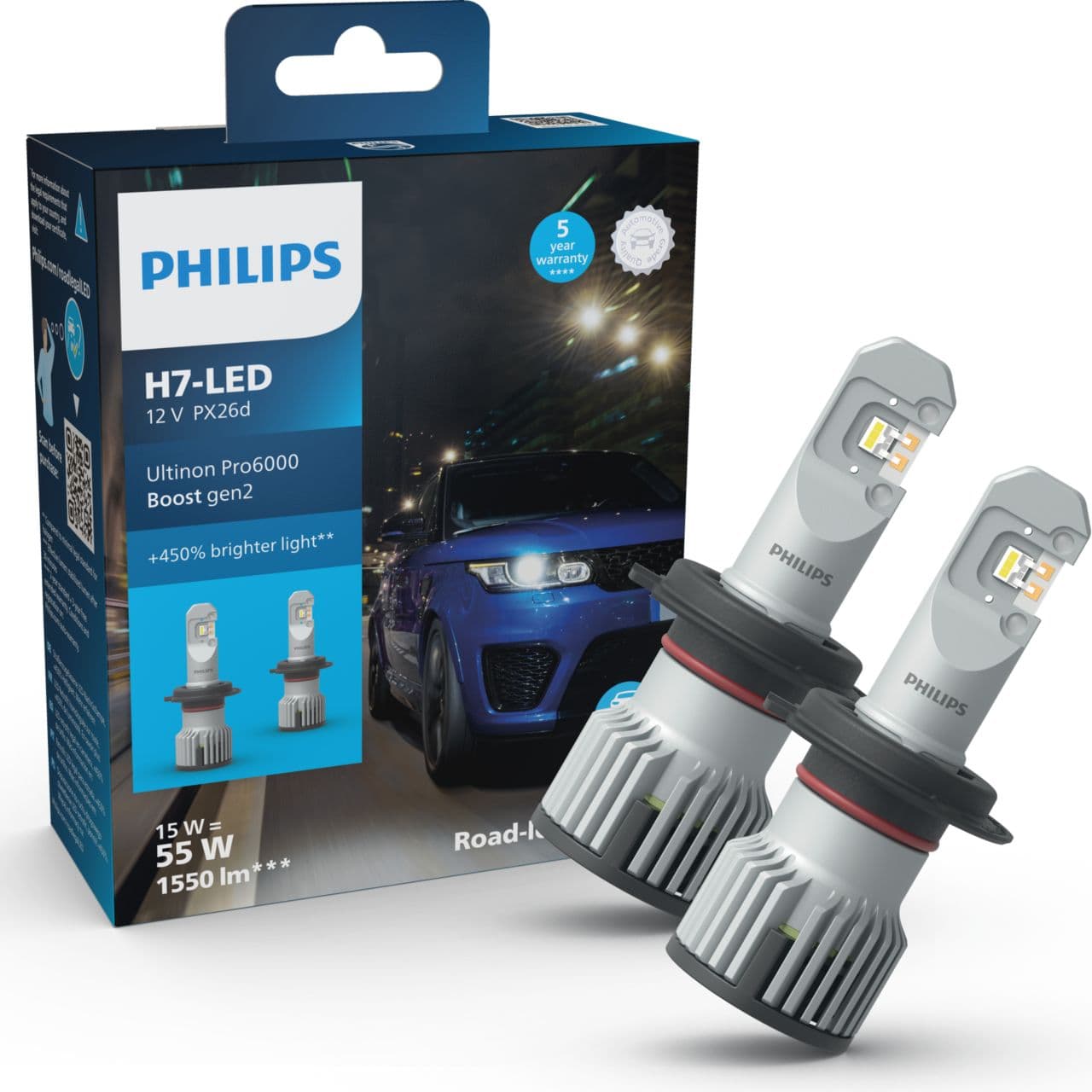 H7 LED H7 12/24 16W Ultinon Pro6000 Boost Gen2 +450% mit Straßenzul. 2 St. Philips