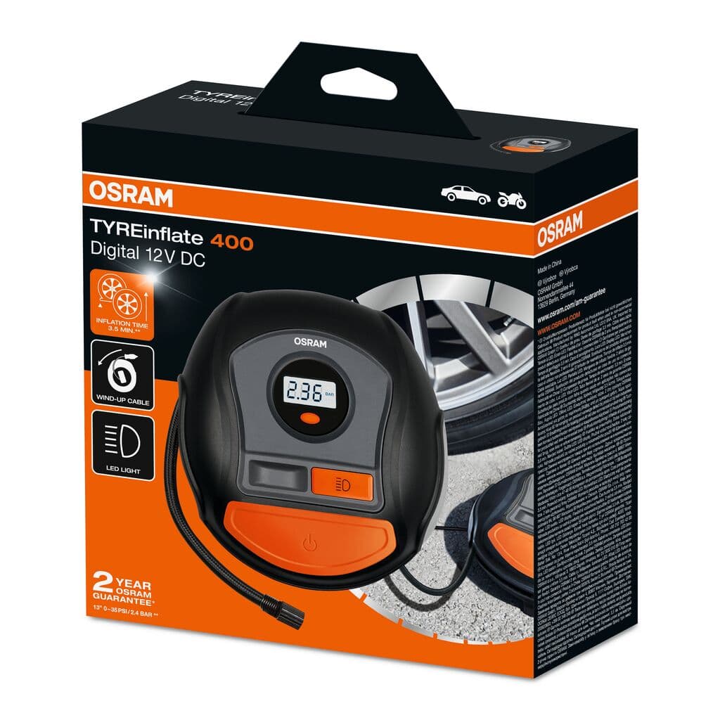 TYREinflate 400 Schnelle Reifenpumpe mit Kabel 2 Jahre Garantie OSRAM