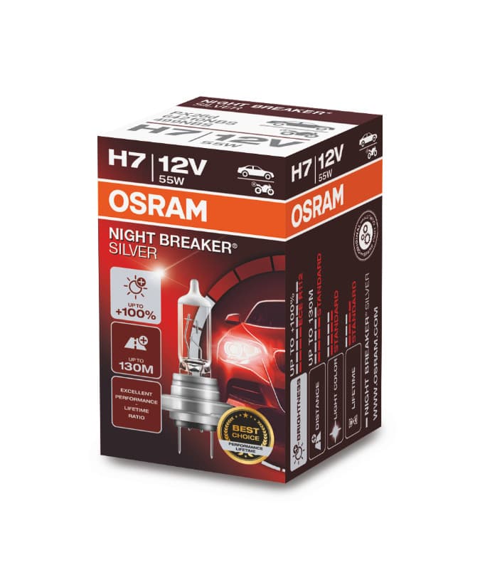 H7 12V 55W PX26d NIGHT BREAKER® SILVER +100% 1 St. OSRAM