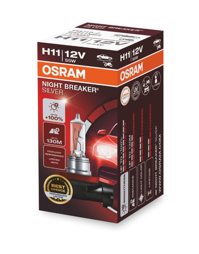 H11 12V 55W PGJ19-2 NIGHT BREAKER® SILVER +100% 1 St. OSRAM