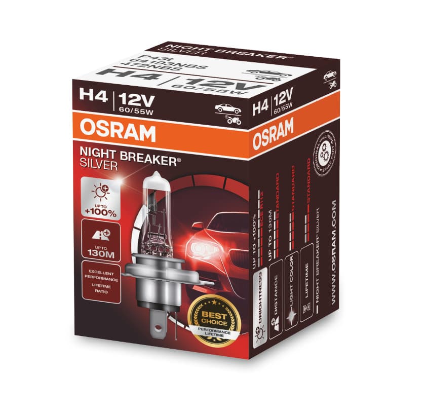 H4 12V 60/55W P43t NIGHT BREAKER® SILVER +100% 1 St. OSRAM