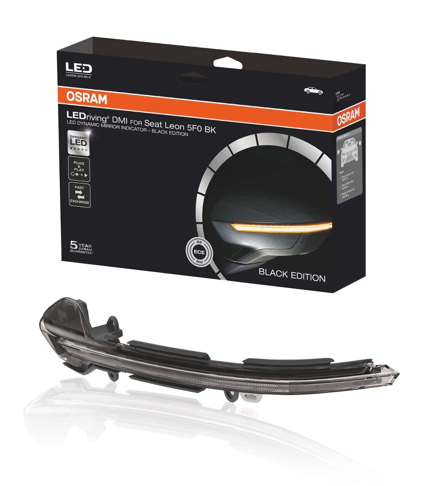 LEDRiving® Dynamische LED Spiegelblinker Seat Leon 5F, Ibiza KJ, Arona KJ - Black Edition OSRAM
