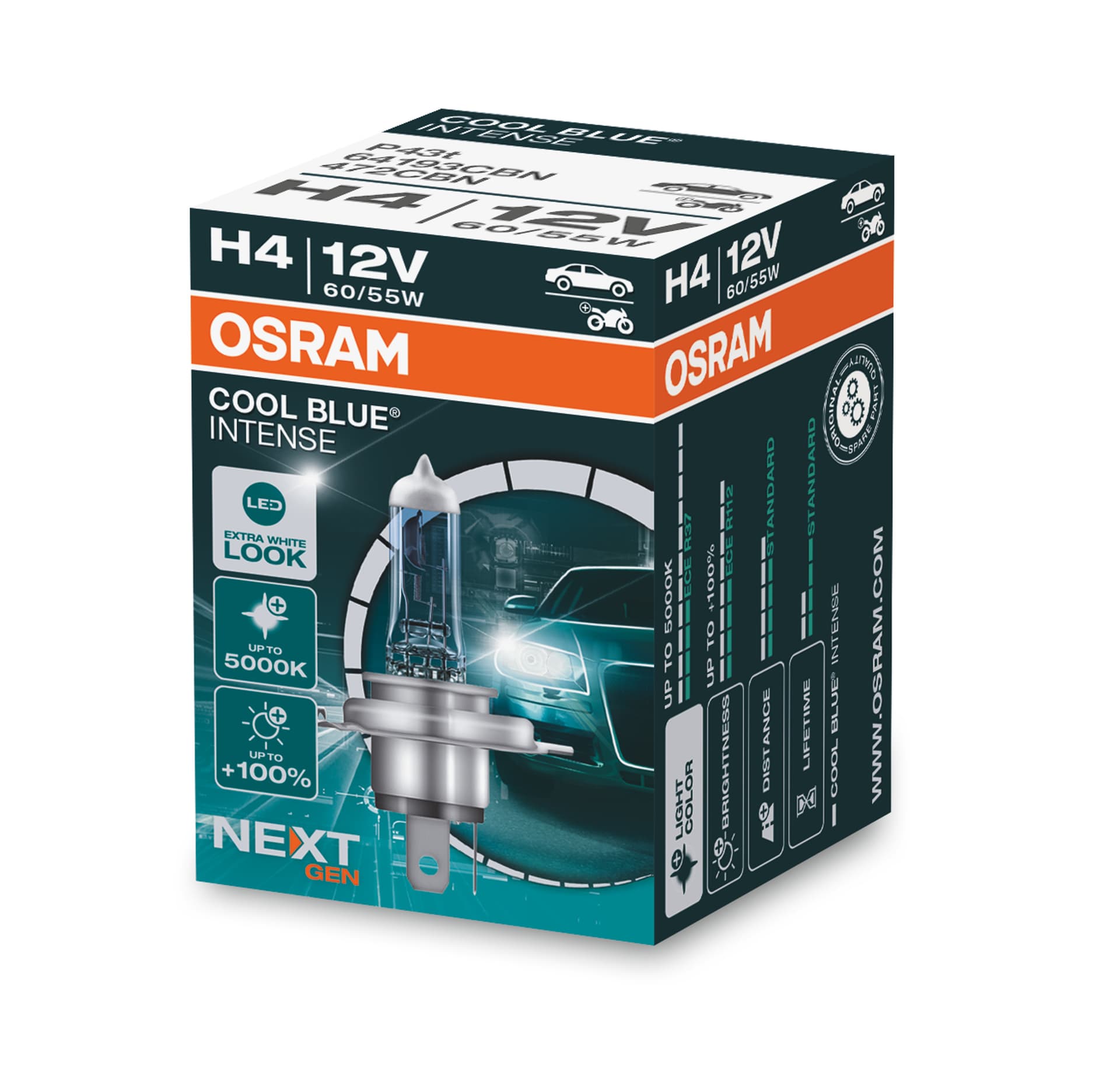 H4 12V 60/55W P43t Cool Blue INTENSE NextGen. 5000K +100% 1 St. OSRAM