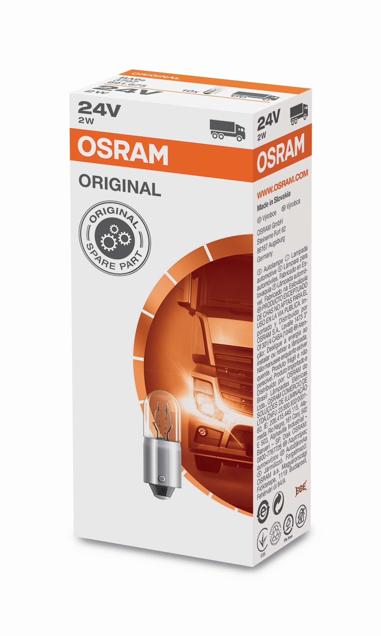 24V 2W BA9s Original Metallsockel Faltschachtel OSRAM