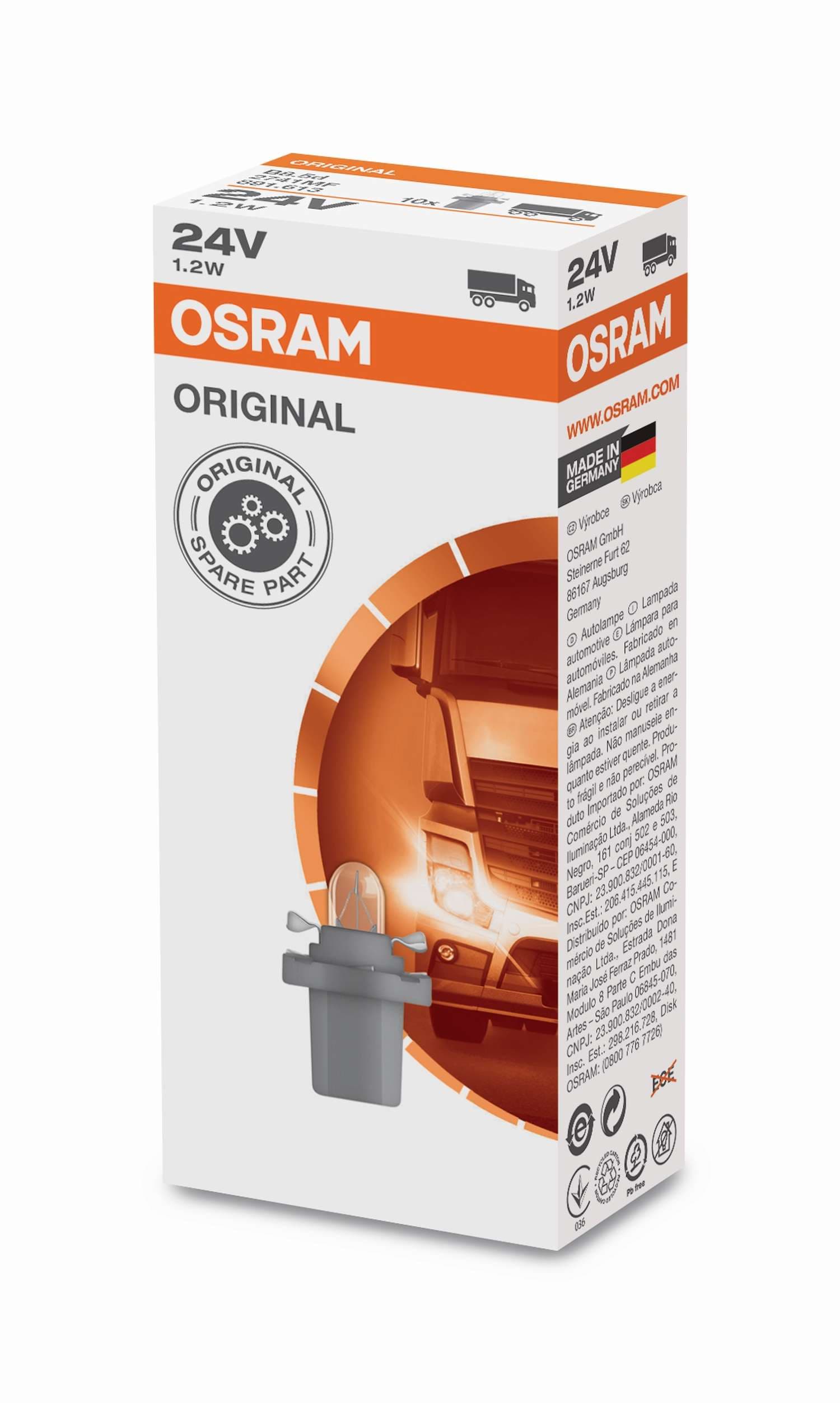24V 1,2W B8.5d Original Kunststoffsockel Faltschachtel OSRAM