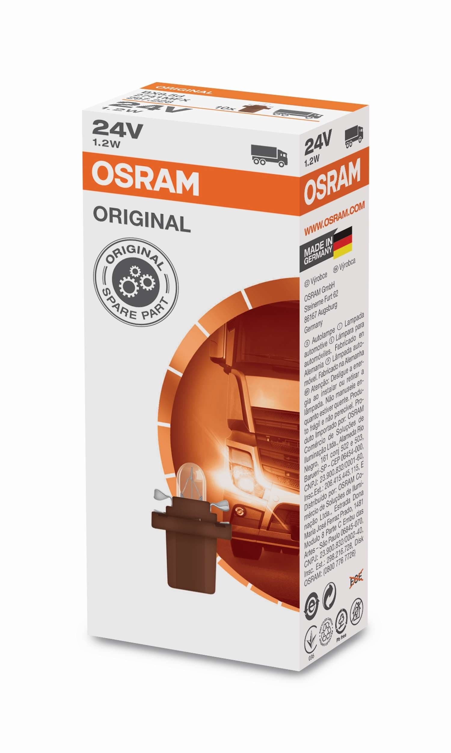 24V 1,2W B8.5d Original Kunststoffsockel Faltschachtel OSRAM