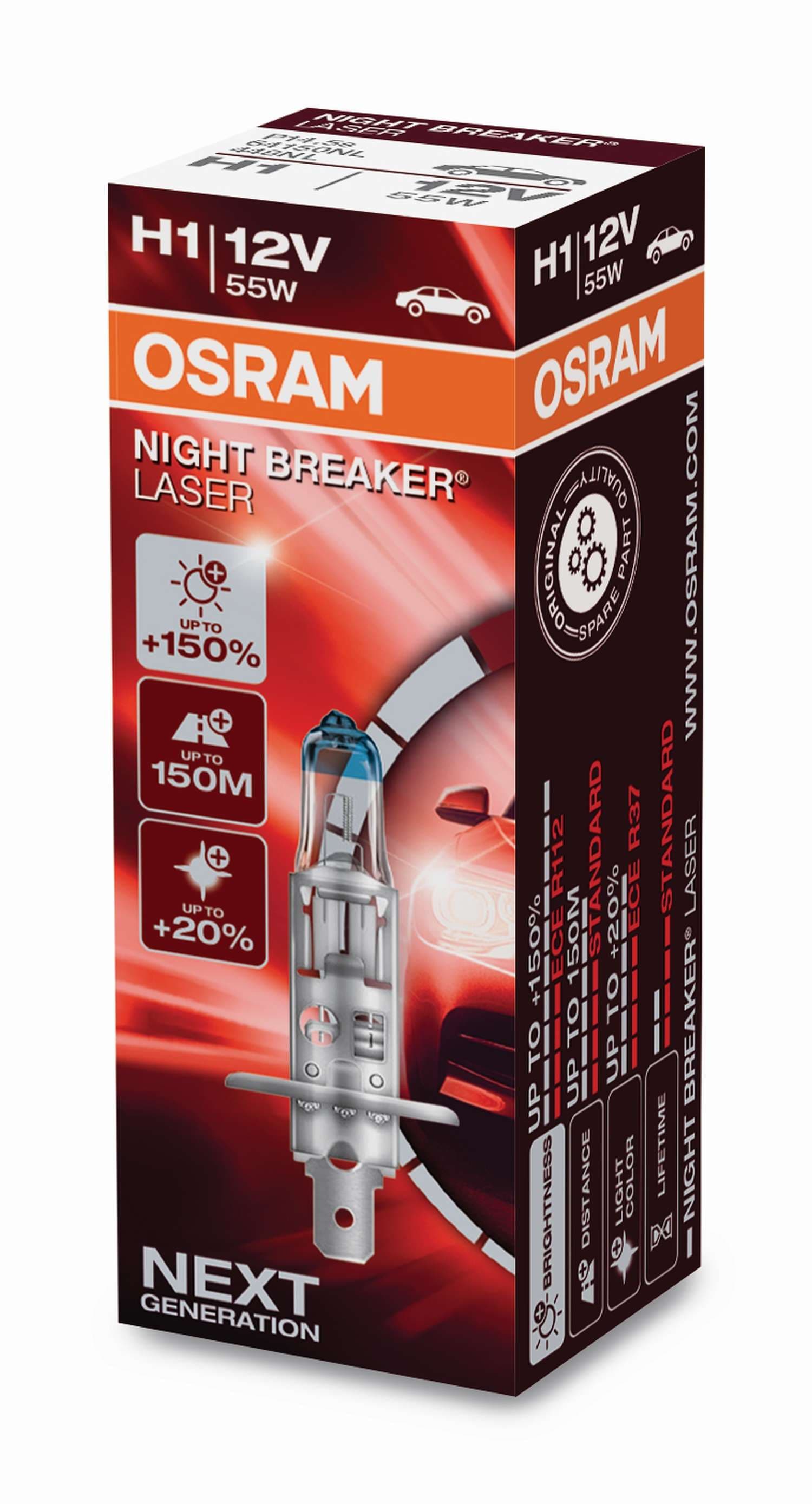 H1 12V 55W P14.5s NIGHT BREAKER® LASER +150% mehr Helligkeit 1 St. OSRAM