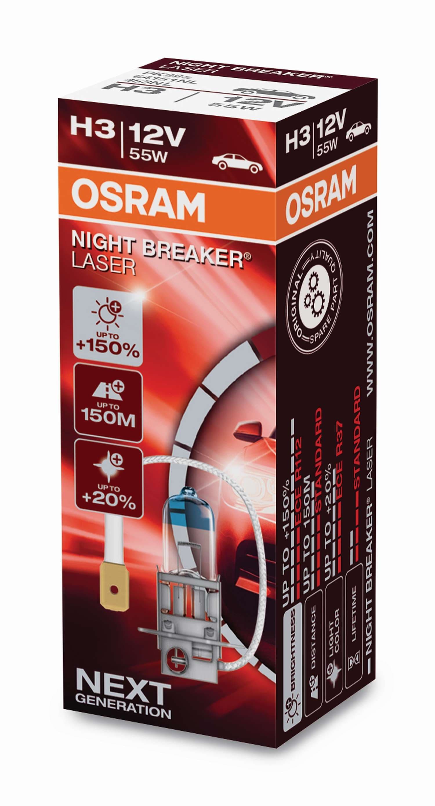 H3 12V 55W PK22s NIGHT BREAKER® LASER +150% mehr Helligkeit 1 St. OSRAM