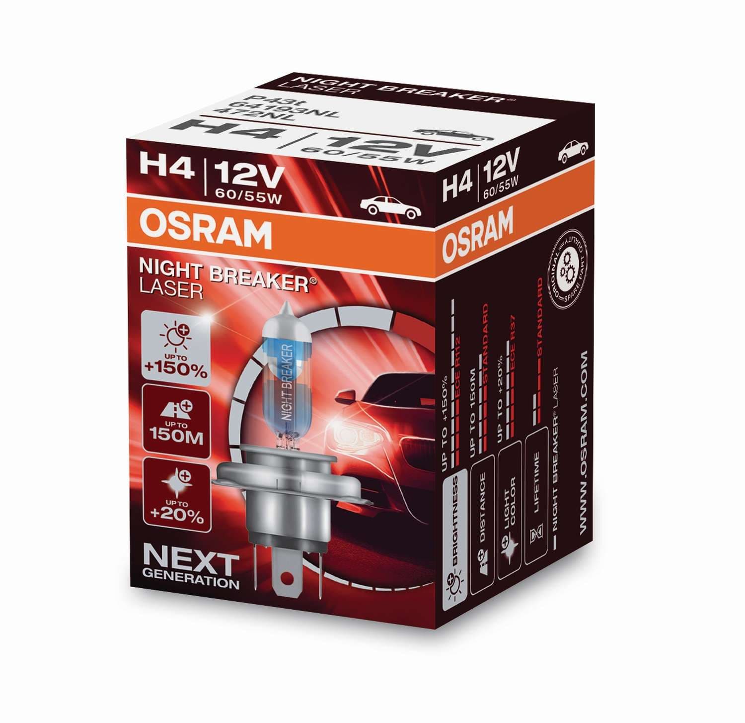 H4 12V 60/55W P43t NIGHT BREAKER® LASER +150% mehr Helligkeit 1 St. OSRAM
