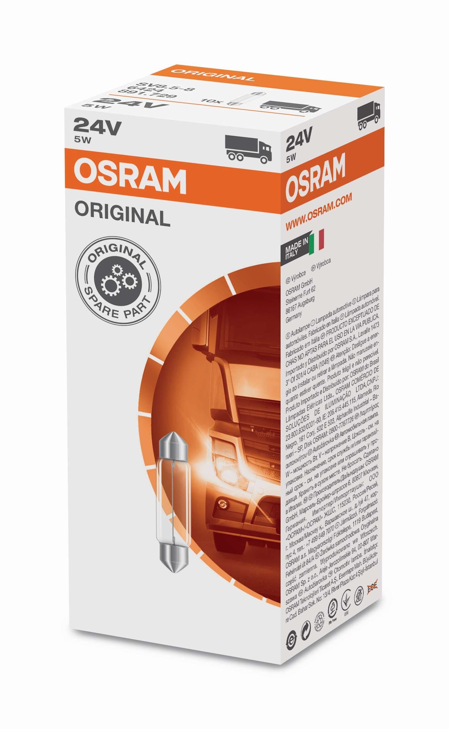 24V 5W SV8.5-8 Original Soffitte Faltschachtel OSRAM