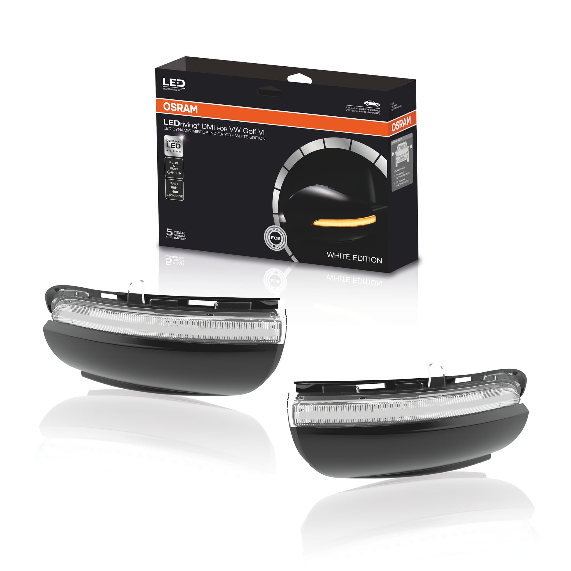 LEDRiving® Dynamische LED Spiegelblinker VW Golf VI, VW Touran I - White Edition OSRAM