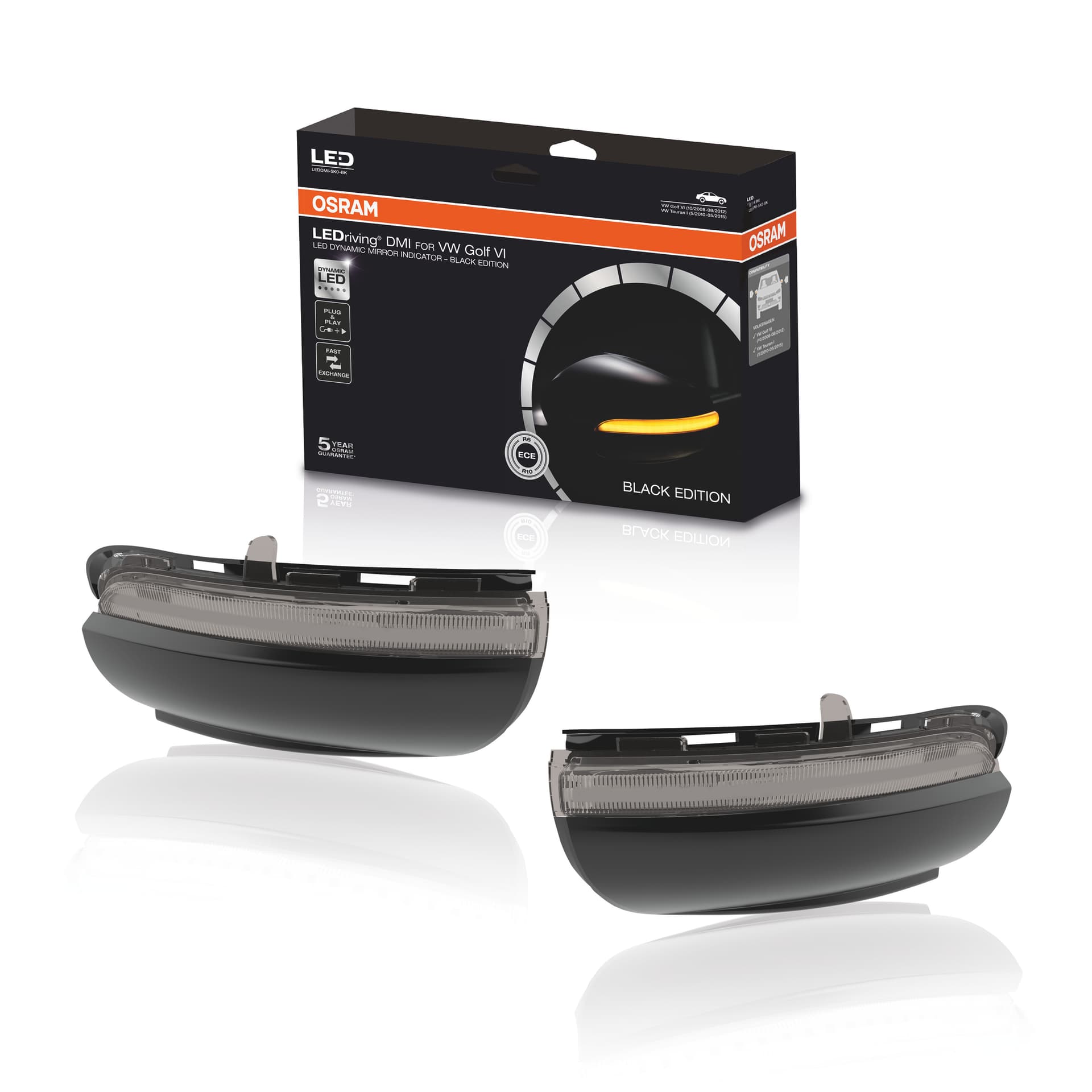 LEDRiving® Dynamische LED Spiegelblinker VW Golf VI, VW Touran I - Black Edition OSRAM