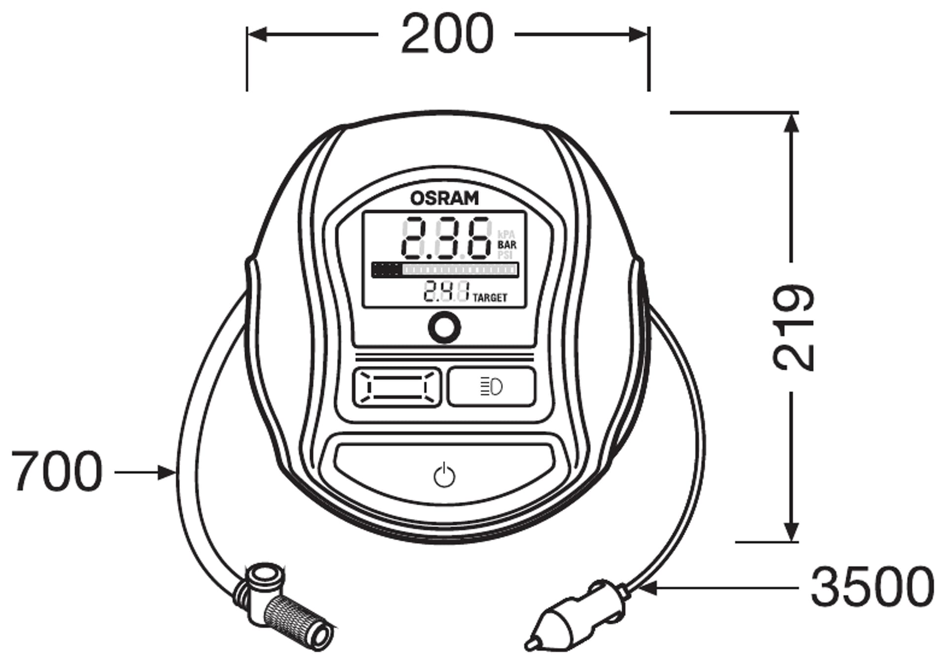 TYREinflate 1000 Schnelle Reifenpumpe mit Kabel OSRAM