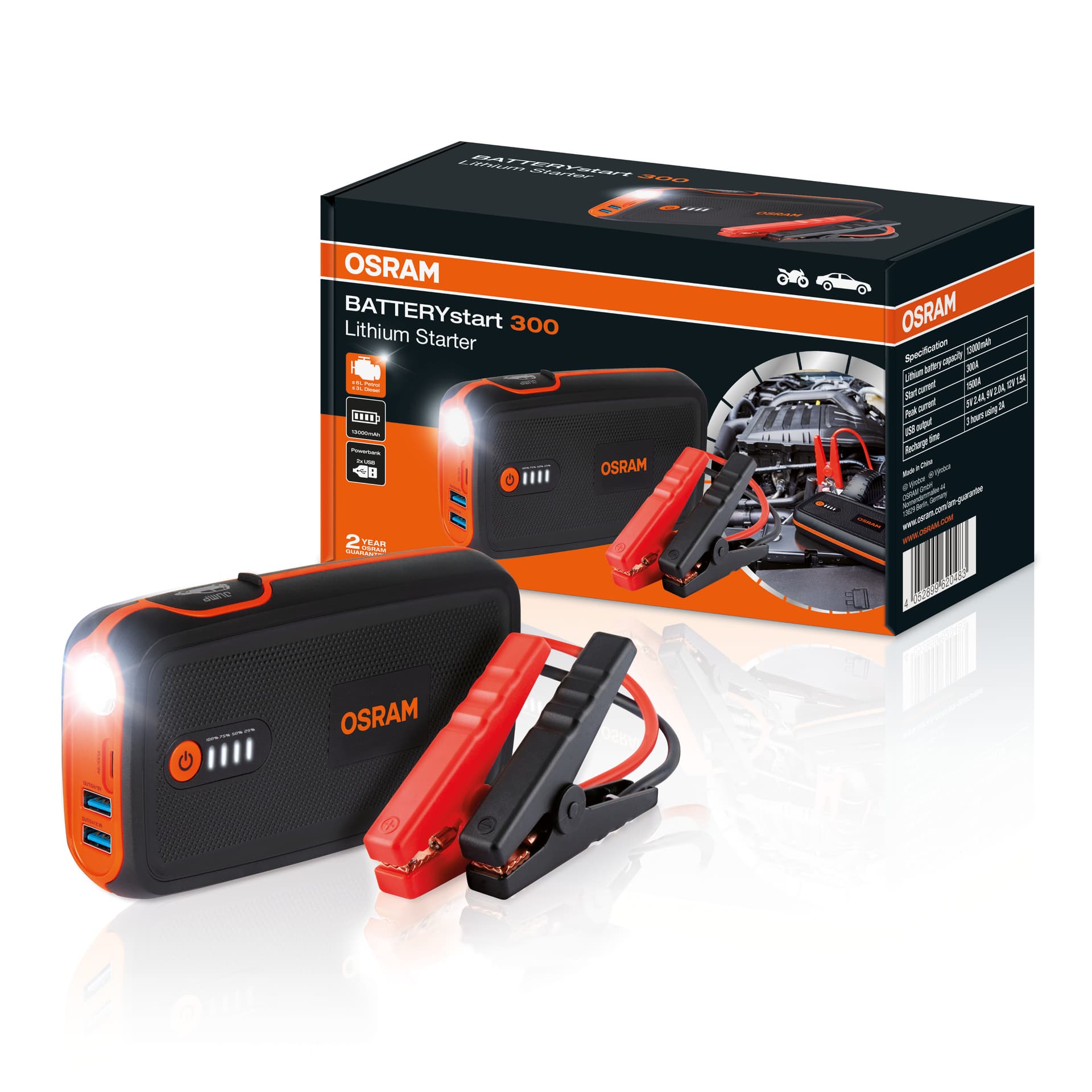 BATTERYstart 300 Lithium-Starthilfegerät mit Powerbank-Funktion 1 St. OSRAM