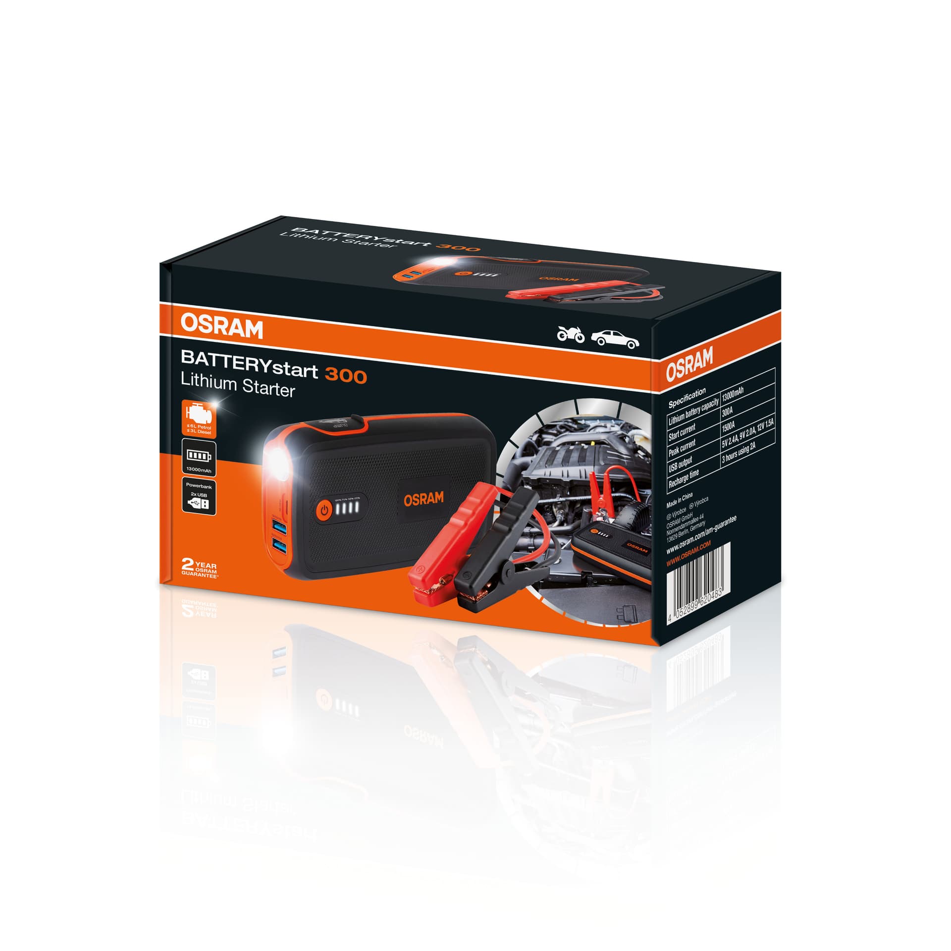 BATTERYstart 300 Lithium-Starthilfegerät mit Powerbank-Funktion 1 St. OSRAM