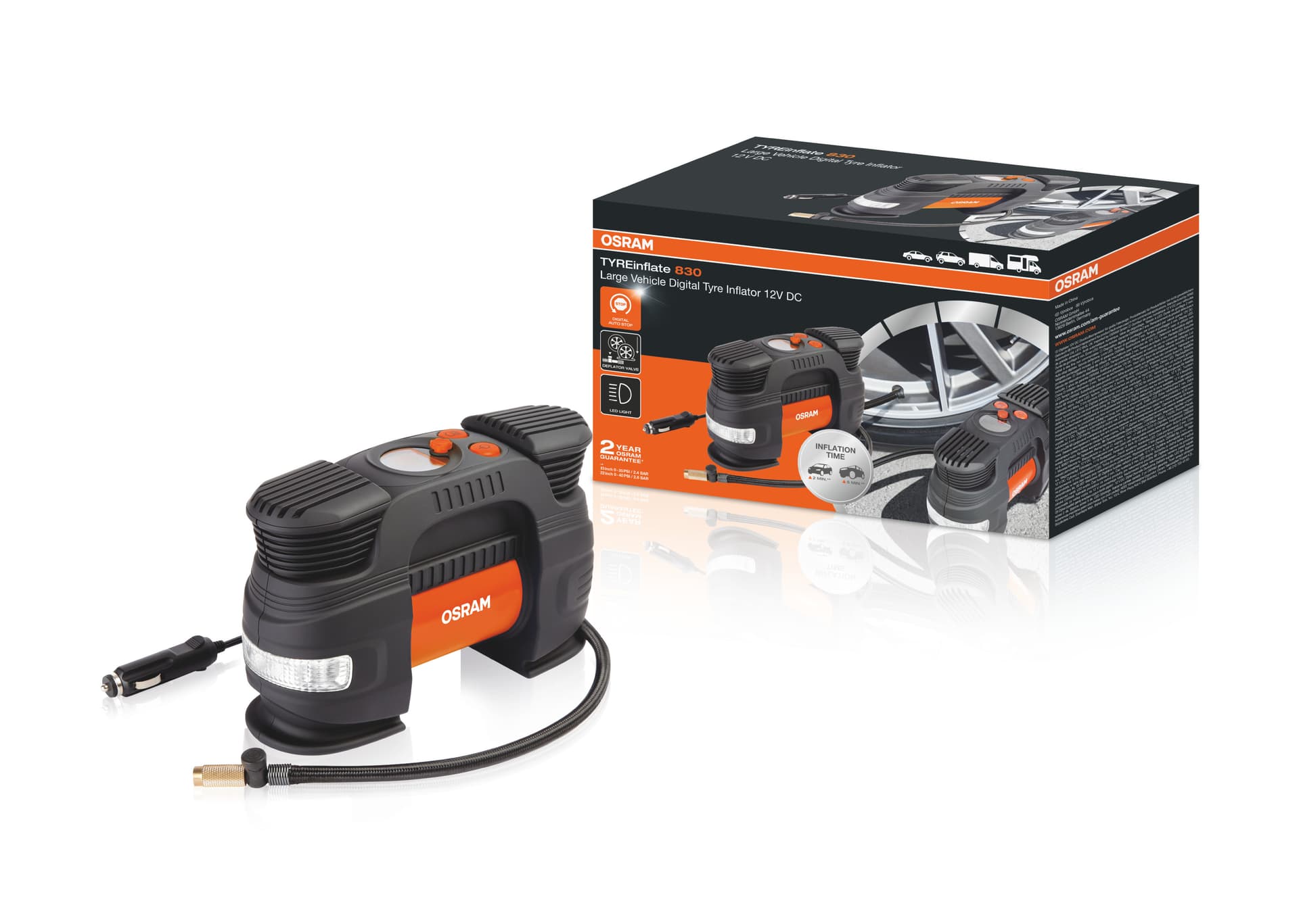 TYREinflate 830 Reifenpumpe für große Fahrzeuge mit Kabel 2 Jahre Garantie OSRAM