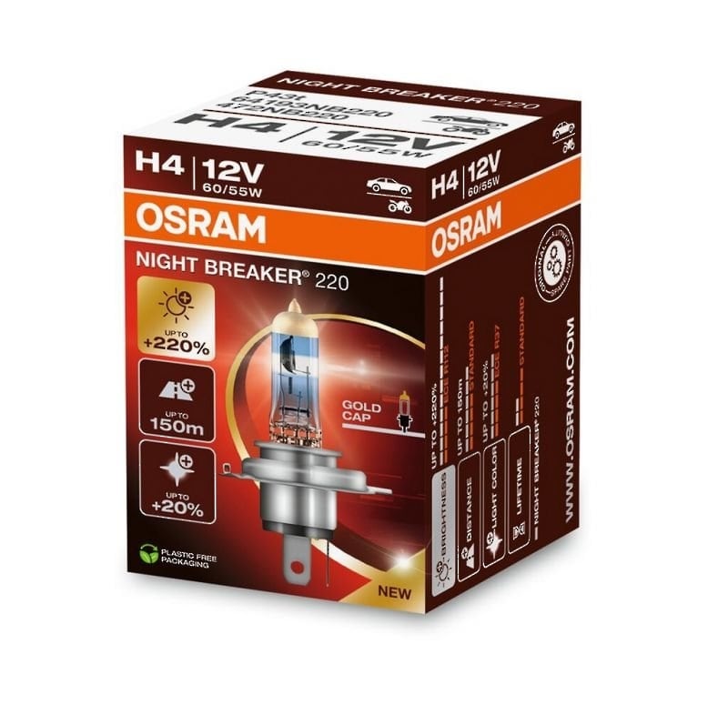 H4 Halogen-Scheinwerferlampe 12V 60/55W P43t NIGHT BREAKER® 220 +220% 1 St. OSRAM