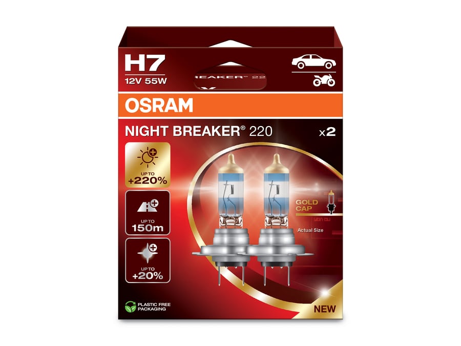 H7 Halogen-Scheinwerferlampe 12V 55W PX26d NIGHT BREAKER® 220 +220% 2 St. OSRAM