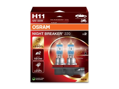 H11 Halogen-Scheinwerferlampe 12V 55W PGJ19-2 NIGHT BREAKER® 220 +220% 2 St. OSRAM