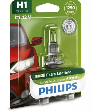 H1 Halogen-Scheinwerferlampe 12V 55W P14,5s LongLife EcoVision 1 St. Blister Philips