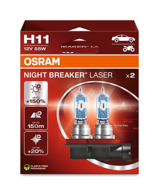 H11 Motorrad-Scheinwerferlampe 12V 55W PGJ19-2 NIGHT BREAKER® LASER +150% mehr Helligkeit 2 St. OSRAM