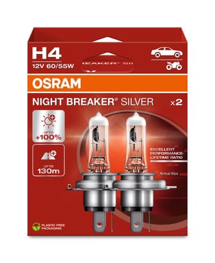 H4 12V 60/55W P43t NIGHT BREAKER® SILVER +100% 2 St. OSRAM
