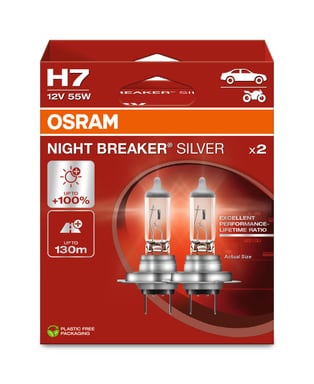 H7 12V 55W PX26d NIGHT BREAKER® SILVER +100% 2 St. OSRAM