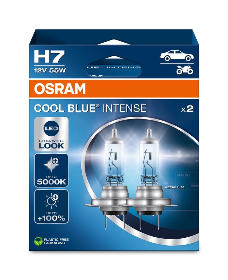 H7 Halogen-Scheinwerferlampe 12V 55W PX26d Cool Blue INTENSE NextGen. 5000K +100% Duo 2 St. OSRAM