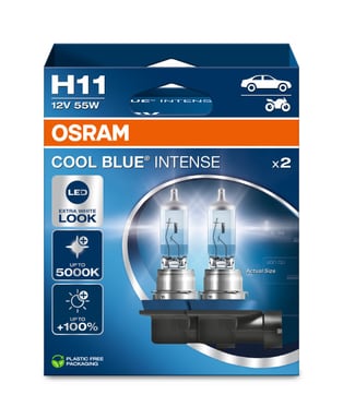 H11 Motorrad-Scheinwerferlampe 12V 55W PGJ19-2 Cool Blue INTENSE NextGen. 5000K +100% Duo 2 St. OSRAM
