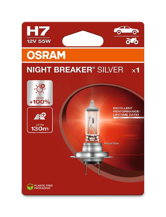 H7 Halogen-Scheinwerferlampe 12V 55W PX26d NIGHT BREAKER® SILVER +100% 1 St. OSRAM